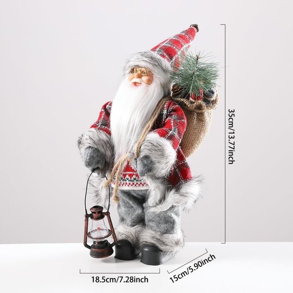14-inch Santa Claus Figurine with Kerosene Lamp & Sack - Christmas Decor - Picture 2 of 6